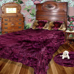 Faux Fur Bedspread, Black Shag, Designer Throw Blanket, Bedding by Fur Accents USA, Matching Pillows, Shams, Throw Blankets Available