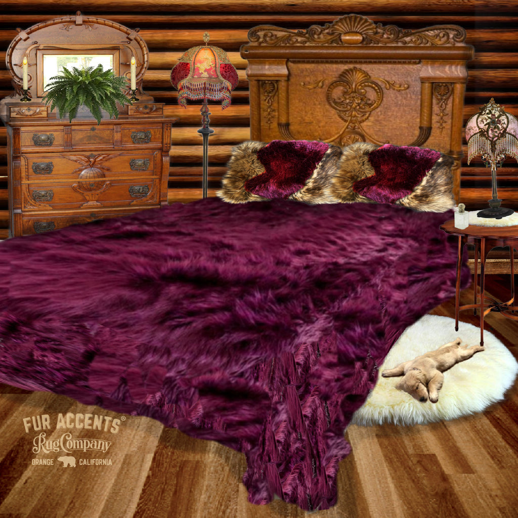 Faux Fur Bedspread, Black Shag, Designer Throw Blanket, Bedding by Fur Accents USA, Matching Pillows, Shams, Throw Blankets Available