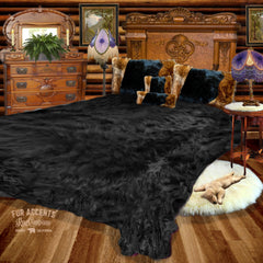 Faux Fur Bedspread, Black Shag, Designer Throw Blanket, Bedding by Fur Accents USA, Matching Pillows, Shams, Throw Blankets Available