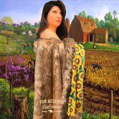 Plush  Faux Fur Throw Blanket, Soft, Light Brown Wolf, Luxury Fur, Beautiful Golden Sunflower Garden Lining, Fur Accents USA
