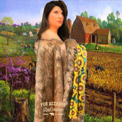 Plush  Faux Fur Throw Blanket, Soft, Light Brown Wolf, Luxury Fur, Beautiful Golden Sunflower Garden Lining, Fur Accents USA
