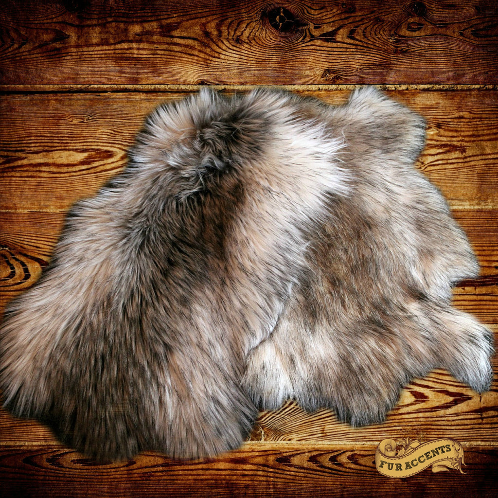 FUR ACCENTS 2 Pcs. , Faux Fur Fake Rabbit Skin Pelts, Soft Shaggy, Animal Shape Pelt Mini Throw Rug