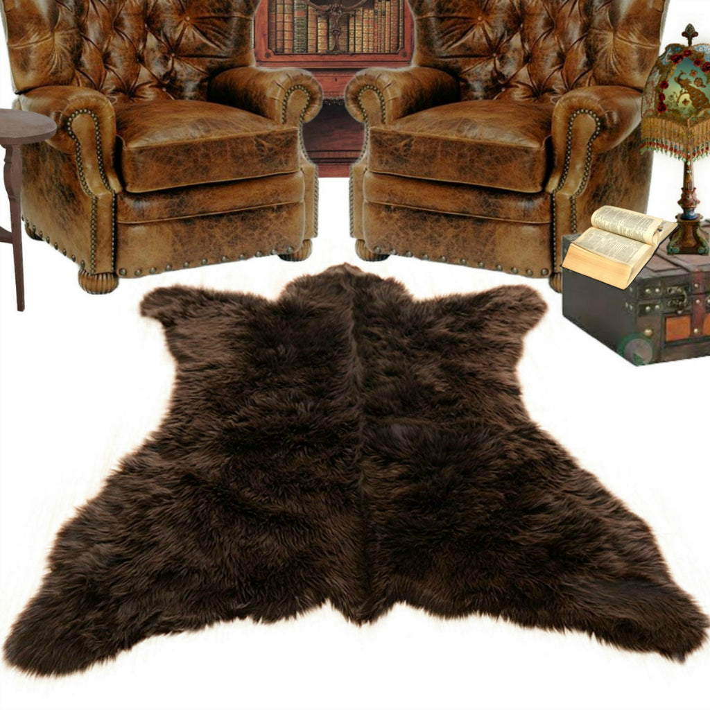 Bear Skin Area Rug -  Plush Faux Fur - Thick Fur -  Bonded Non Slip Back - Animal Pelt Shape Designer Throw - Americana Collection Fur Accents USA
