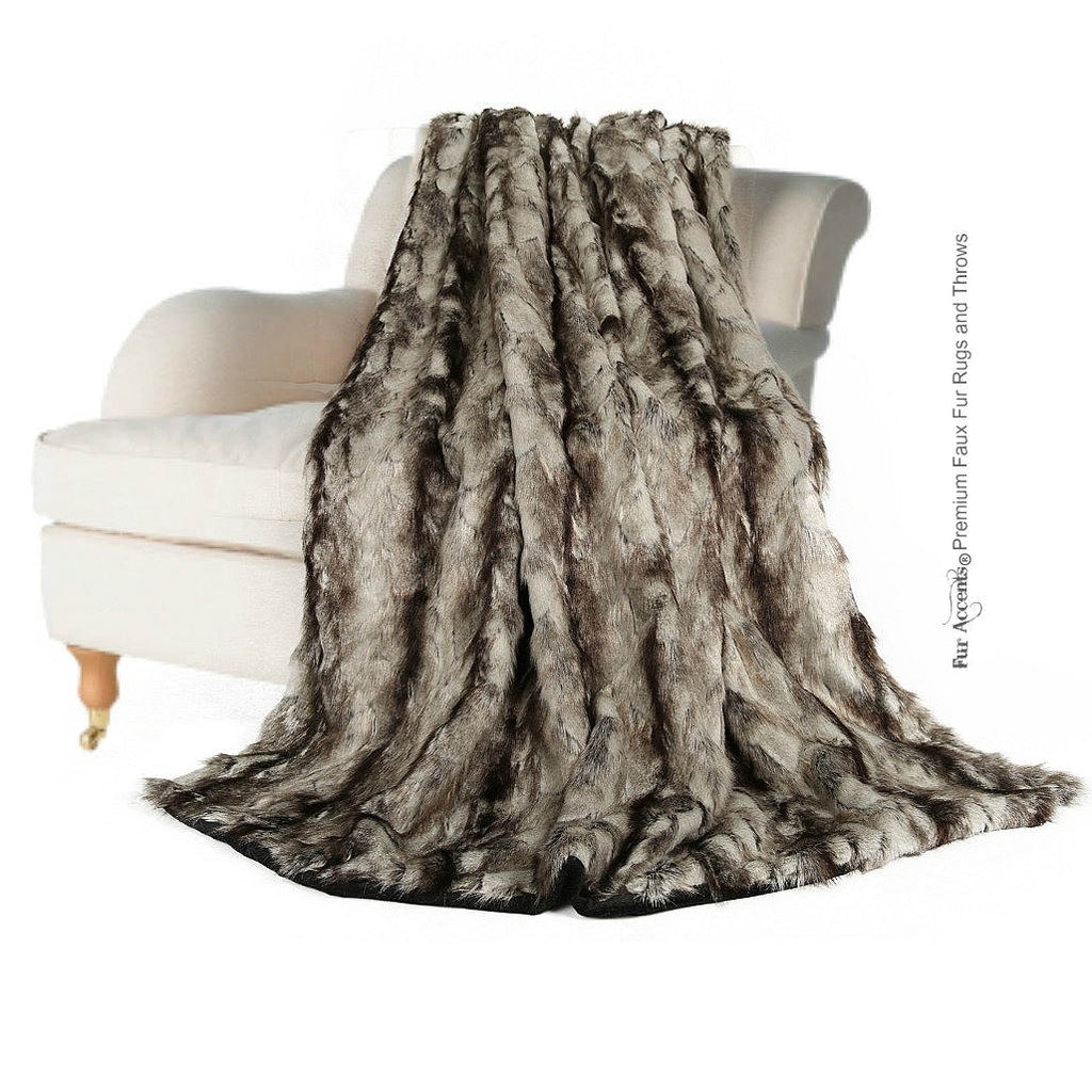 Plush  Faux Fur Throw Blanket,Black Gray Exotic Rabbit - Bedspread - Luxury Fur - White, Black, Gray Minky Cuddle Fur Lining Fur Accents USA