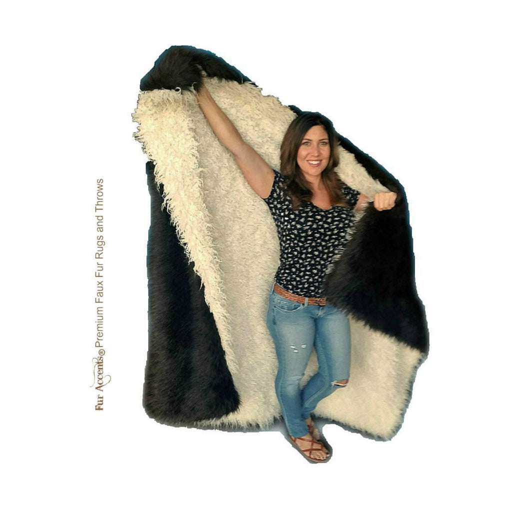 Plush Super Thick Faux Fur Throw Blanket, Bedspread - Luxury Fur - Reversible - Brown Bear - Buffalo - Mongolian Sheepskin - Fur Accents USA