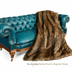 Plush Faux Fur Throw Blanket - Bedspread - Luxury Pieced Strip Fur Golden Brown Stripe Wolf Fur Minky Cuddle Fur Lining - Fur Accents - USA