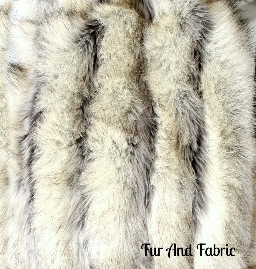 Plush Faux Fur Throw Blanket - Bedspread - Luxury Fur Ivory and Gray Stripe Ribbed Fox - Fur Minky Cuddle Fur Lining - Fur Accents - USA