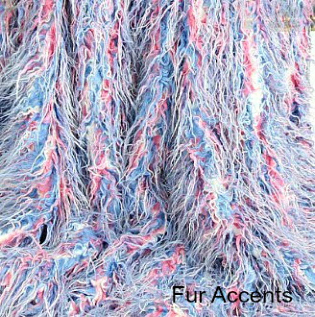 Plush Faux Fur Throw Blanket - Bedspread - Luxury Fur Pink Blue and Cream Mongolian Shag - Fur Minky Cuddle Fur Lining - Fur Accents - USA