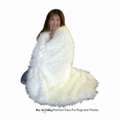 Plush Faux Fur Throw Blanket - Bedspread - Shaggy Mongolian Llama Shag - Fur Minky Cuddle Fur Lining - Fur Accents - USA