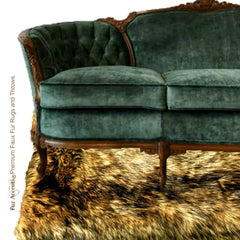 Plush Faux Fur Area Rug - Luxury Fur Thick Golden Brown Wolf Skin - Faux Fur - Rectangle Shape Designer Throw Rug - Fur Accents - USA