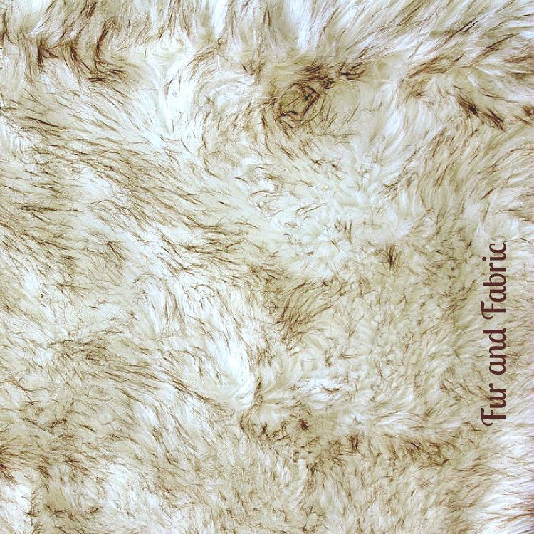 Plush Faux Fur Area Rug - Off White with Light Medium Brown Tips - New Pelt Shape Designer Throw Rug - Fur Accents - USA