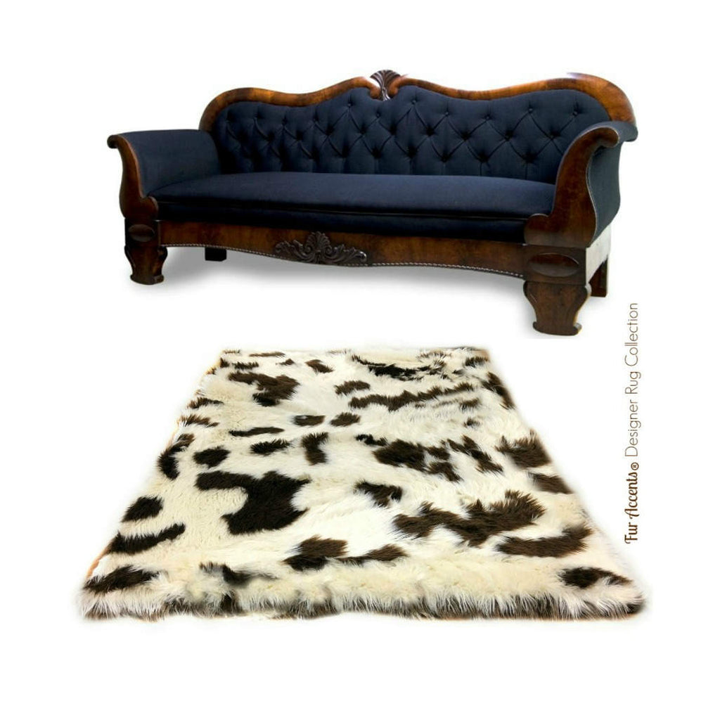 Plush Faux Fur Area Rug - Luxury Fur Thick Shaggy Icelandic Sheepskin - Brown Spotted - Rectangle Shape - Designer Throw - Fur Accents USA
