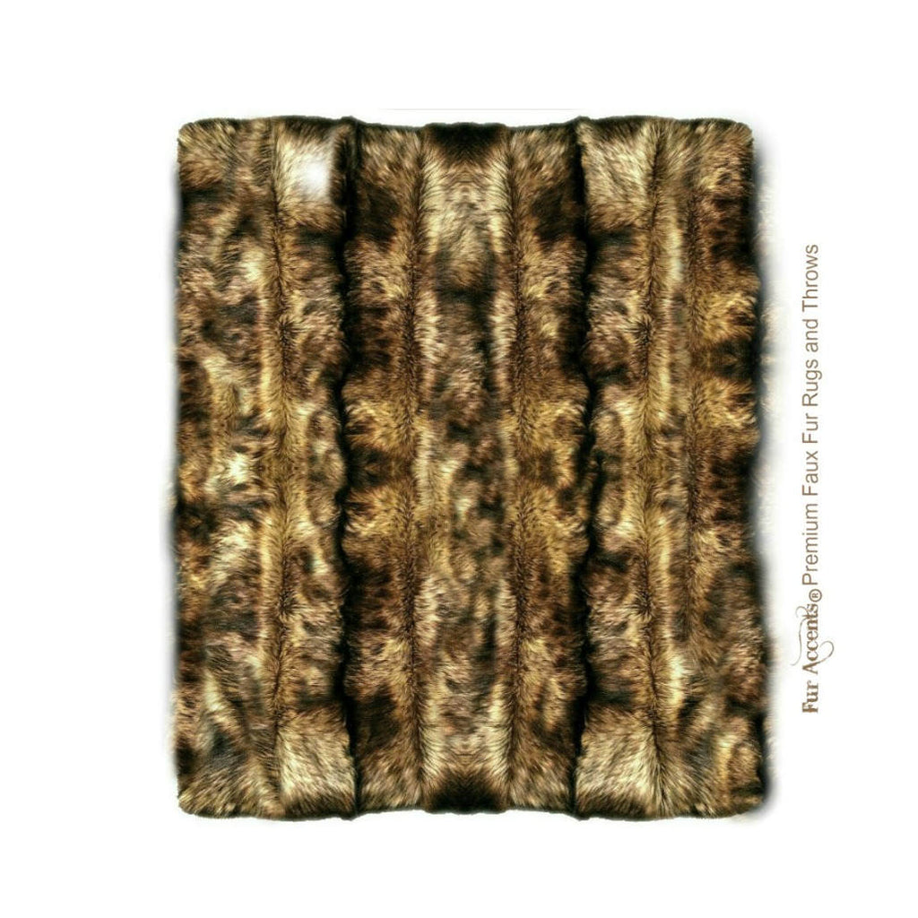 Plush Faux Fur Pieced Luxury Fur Strip Rug  - Golden Brown Wolf - Ultra Suede Non Slip Lining - Rectangle - Art Rugs by Fur Accents - USA