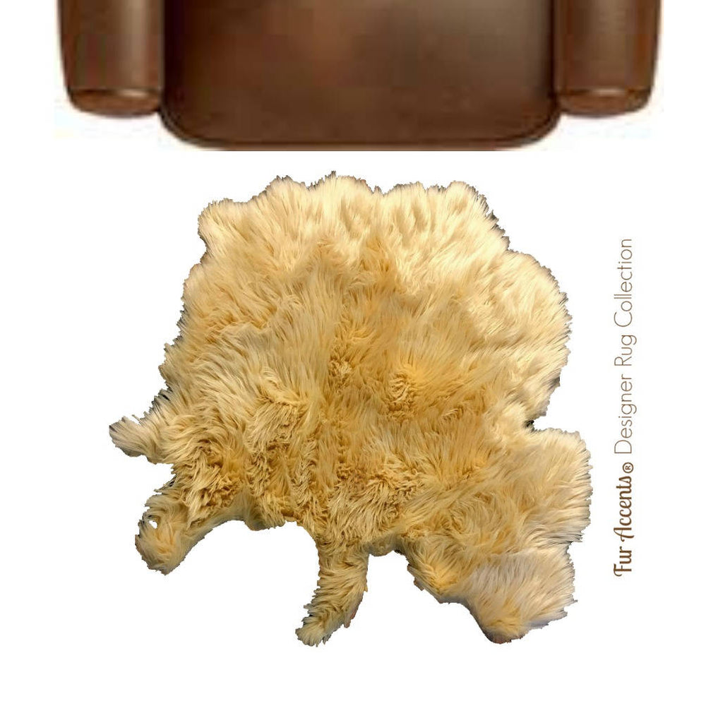 Plush Faux Fur Area Rug - New Sheepskin Pelt Shape Designer Throw Rug - 6 Colors - Fur Accents - USA