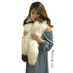 Exotic Faux Fur Scarf Luxurious Plush Designer Fashion Fur Thick Off White Rich Sable Brown Icelandic Sheepskin Scarves by Fur Accents USA