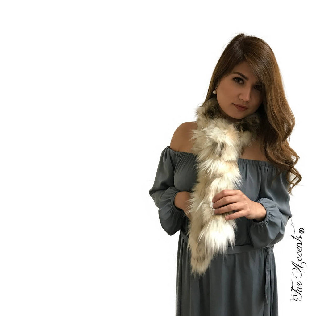 Exotic Faux Fur Braided Scarf - Luxurious Plush Designer Fashion Fur - Brown Tip Arctic Fox - Braided  Fur Scarves by Fur Accents USA