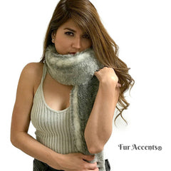 Exotic Faux Fur Scarf Luxurious Plush Designer Fashion Fur - Soft Gray Rabbit - Faux Fur Scarves Fur Accents USA