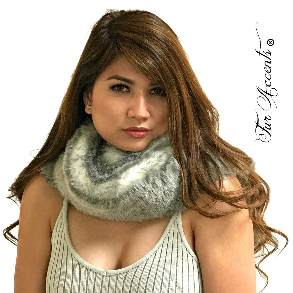 Exotic Faux Fur Scarf Luxurious Plush Designer Fashion Fur - Soft Gray Rabbit - Faux Fur Scarves Fur Accents USA