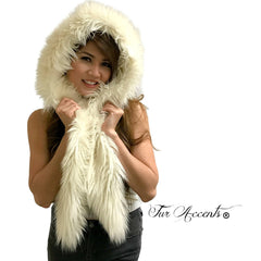 Exotic Pieced Faux Fur Scarf - Luxurious Plush Designer Fashion Fur - Thick Off White  - Fur Scarves Fur Accents USA