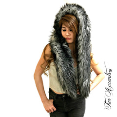 Exotic Pieced Faux Fur Scarf - Luxurious Plush Designer Fashion Fur - Black Tipped New Gray Wolf - Fur Scarves Fur Accents USA