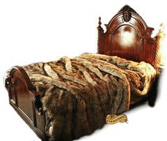 Plush Faux Fur Bedspread - Throw or Pillow Shams - All Sold Separately- Golden Wolf - Coyote Design - Choose Your Size -  by Fur Accents USA