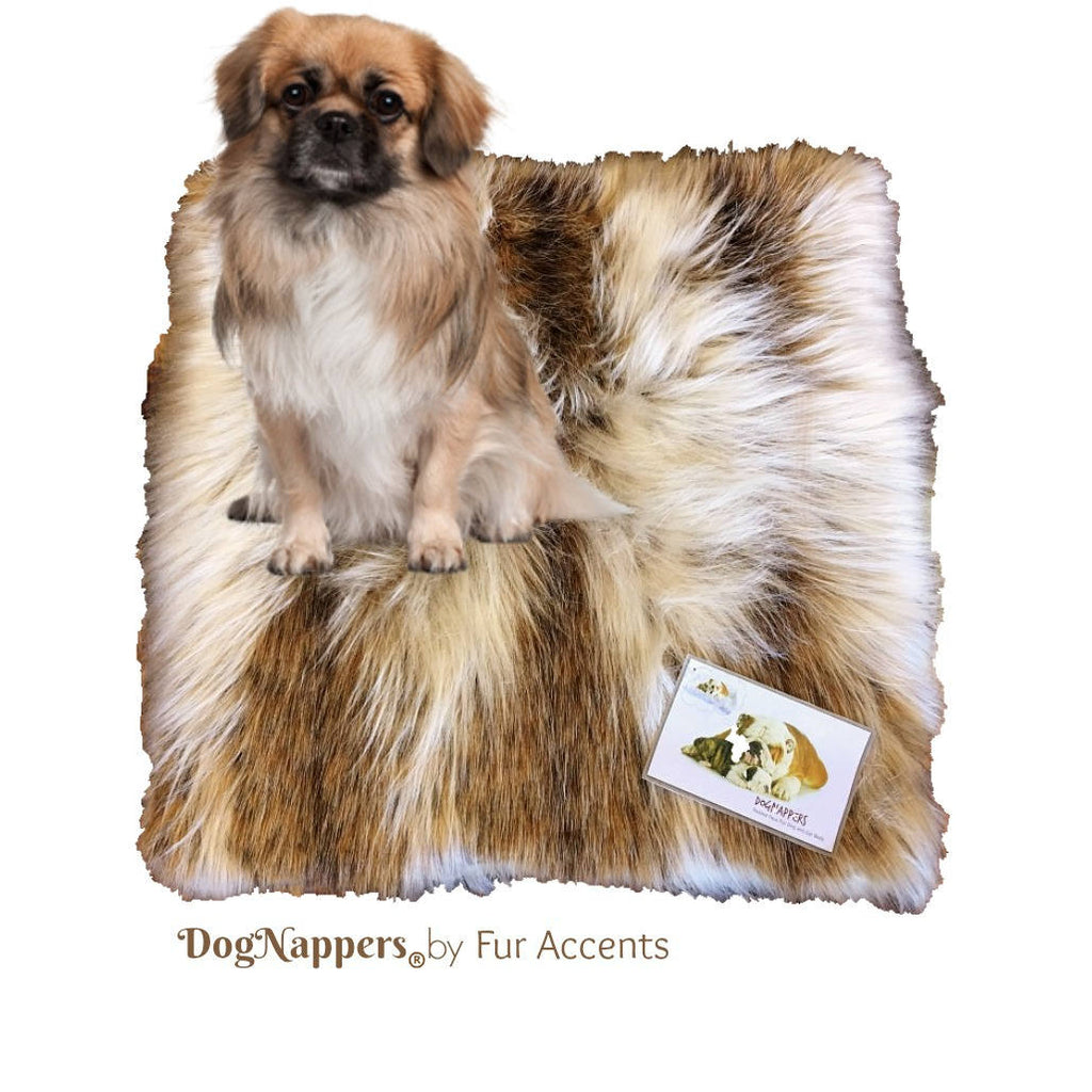 Shaggy Soft Brown and White Diamond Fox Faux Fur DogNapper Dog Bed - Cat Mat - Reversible - Padded Plush Shag Fur Lining - Fur Accents USA