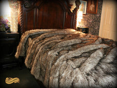Plush Faux Fur Bedspread - Coyote - Wolf Shag Bear Design - Designer Throws by Fur Accents USA