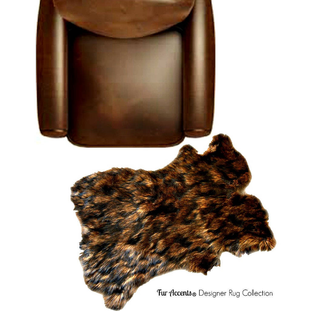 Plush Faux Fur Area Rug - Wolverine - New Pelt Shape Designer Throw Rug - Art Rugs by Fur Accents - USA
