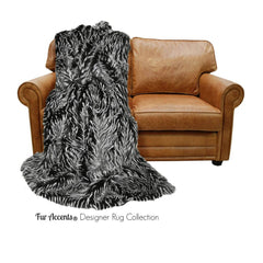 Thick Faux Fur Throw Blanket - Luxury Fur - Black with White Spikes - Minky Cuddle Fur Lining - Fur Accents - USA