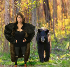 Buffalo Robe - Bear Skin Jacket - Long Coat - Exotic Faux Fur  -Shaggy Brown and Black - Western Wear- Lined - Unisex - Oversize Fur Accents