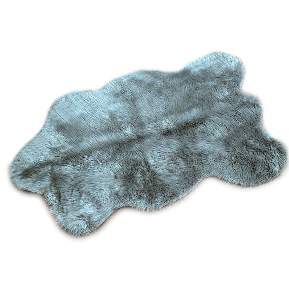 Plush Faux Fur Area Rug - Shaggy Sheepskin -Grey Chubby Bear Skin Design - Pelt Shape - Designer Art Rug by Fur Accents USA