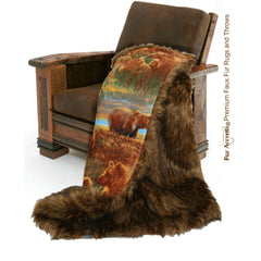 Plush Faux Fur Throw Blanket, Bedspread - Luxury Fur - Brown Shag with Bears - Flannel Cuddle Lining - Fur Accents USA