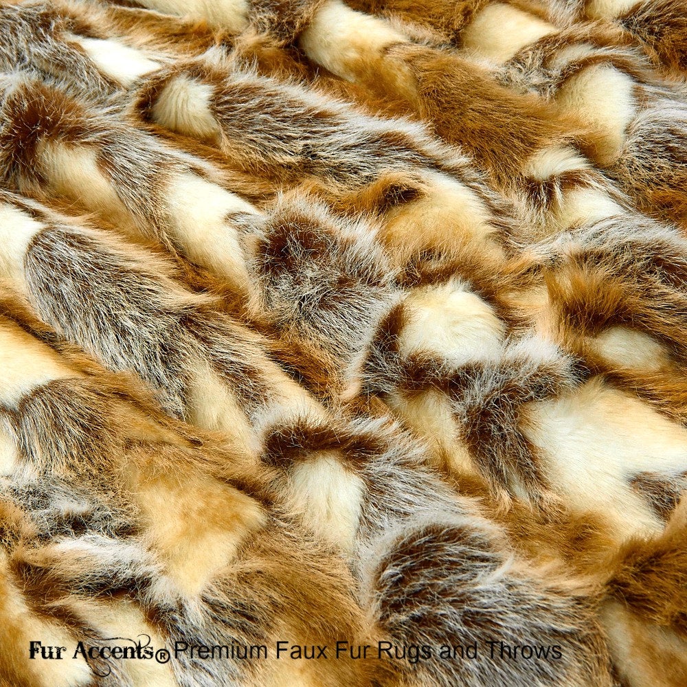Plush  Faux Fur Throw Blanket,Cream Brown Exotic Rabbit - Bedspread - Luxury Fur - Off White Brown - Minky Cuddle Fur Lining Fur Accents USA