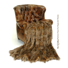 Plush Faux Fur Throw Blanket, Bedspread - Luxury Fur - Brown Tone Feather Fur  - Shag - Minky Cuddle Fur Lining - Fur Accents USA