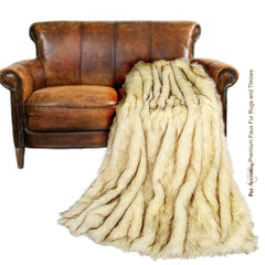 Plush Faux Fur Throw Blanket, Bedspread - Luxury Fur - Brown Tip Arctic Fox - Minky Cuddle Fur Lining - Fur Accents USA