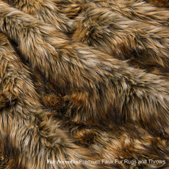 Plush Faux Fur Throw Blanket - Bedspread - Luxury Fur Medium Brown Wolf - Fur Minky Cuddle Fur Lining - Fur Accents - USA
