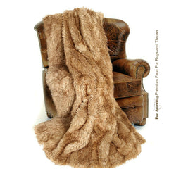 Plush Faux Fur Throw Blanket - Bedspread - Luxury Fur Light Golden Brown Wolf - Coyote - Fur Minky Cuddle Fur Lining - Fur Accents - USA
