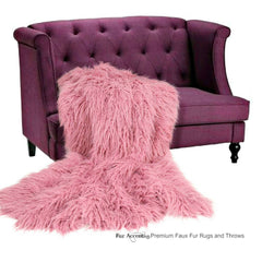 Plush Faux Fur Throw Blanket Bedspread - Mongolian Llama Shag - Light Pink Raspberry Rose - Fur Minky Cuddle Fur Lining - Fur Accents - USA