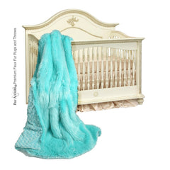 Plush Faux Fur Throw Blanket Bedspread - Super Soft - Baby Nursery - Teal Mint Sea Green - Fur Minky Cuddle Fur Lining - Fur Accents - USA
