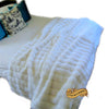 Plush Faux Fur Throw Blanket Bedspread - Super Soft - Ribbed Channel Mink White -Off White - Fur Minky Cuddle Fur Lining - Fur Accents - USA