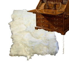 Plush Faux Fur Area Rug - Tattered Edge Pieced Fur Sheepskin Patch Pelt Designer Throw Carpet - White - Off White Art Rug by Fur Accents USA
