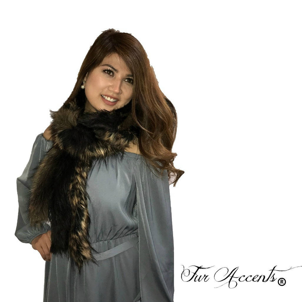 Exotic Faux Fur Braided Scarf Luxurious Plush Designer Fashion Fur Golden Wolf, Black, Brown Fox - Braided  Fur Scarves by Fur Accents USA