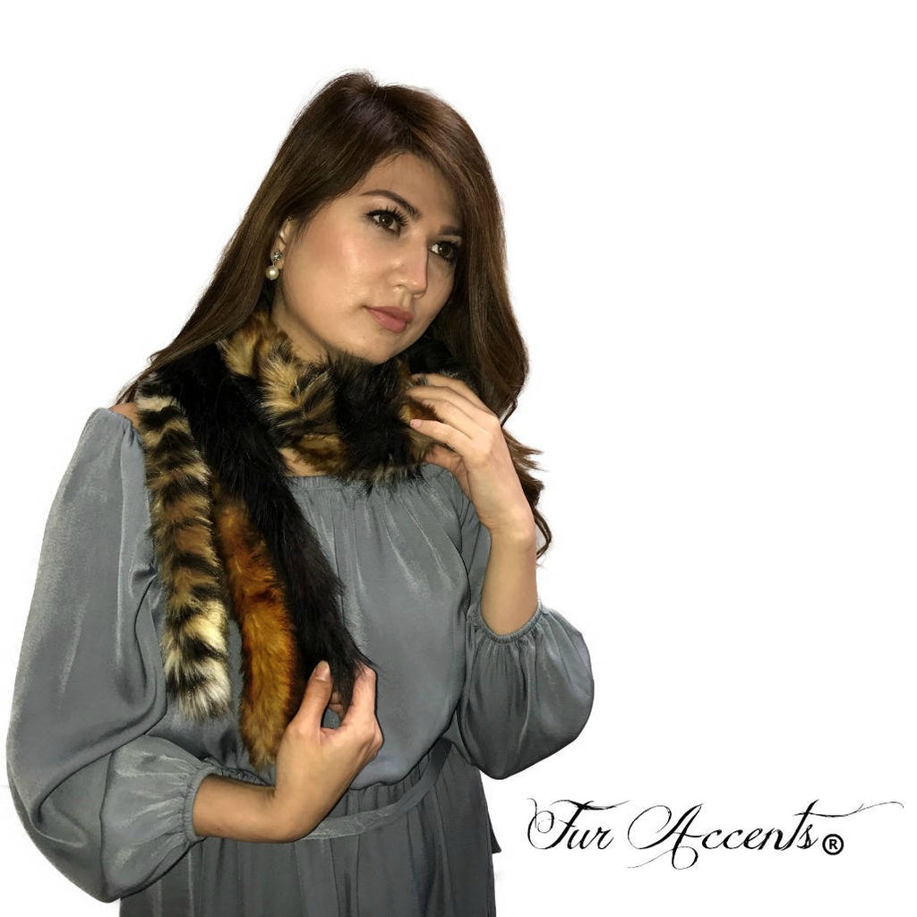 Exotic Faux Fur Braided Scarf Luxurious Plush Designer Fashion Fur Leopard, Black, Fox - Braided  Fur Scarves by Fur Accents USA