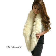 Exotic Pieced Faux Fur Scarf - Luxurious Plush Designer Fashion Fur - Thick Off White  - Fur Scarves Fur Accents USA