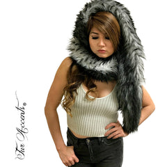 Exotic Pieced Faux Fur Scarf - Luxurious Plush Designer Fashion Fur - Black Tipped New Gray Wolf - Fur Scarves Fur Accents USA
