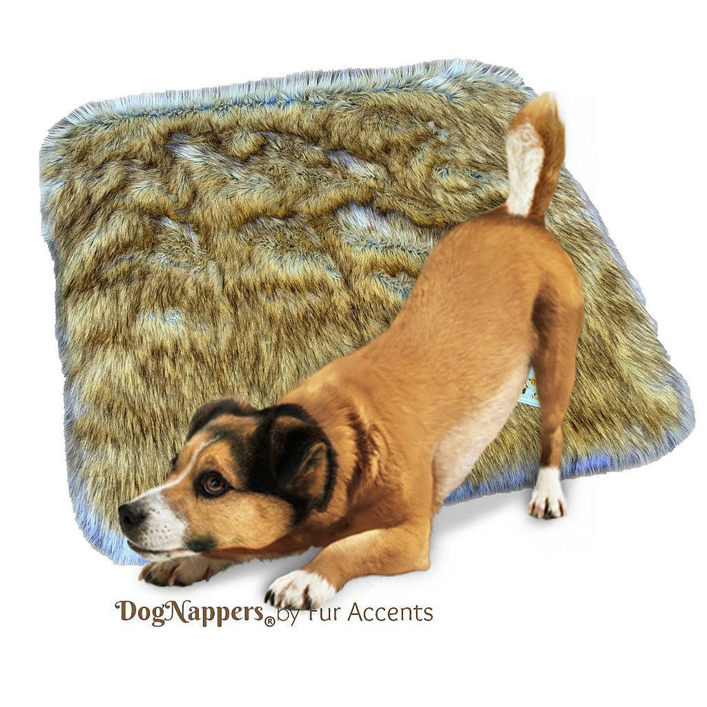 Shaggy Soft Coyote Faux Fur DogNapper Dog Bed - Cat Mat - Reversible - Padded Plush Shag Fur Lining - Fur Accents USA