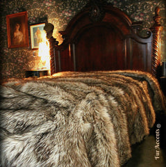 Plush Faux Fur Bedspread - Coyote - Wolf Shag Bear Design - Designer Throws by Fur Accents USA