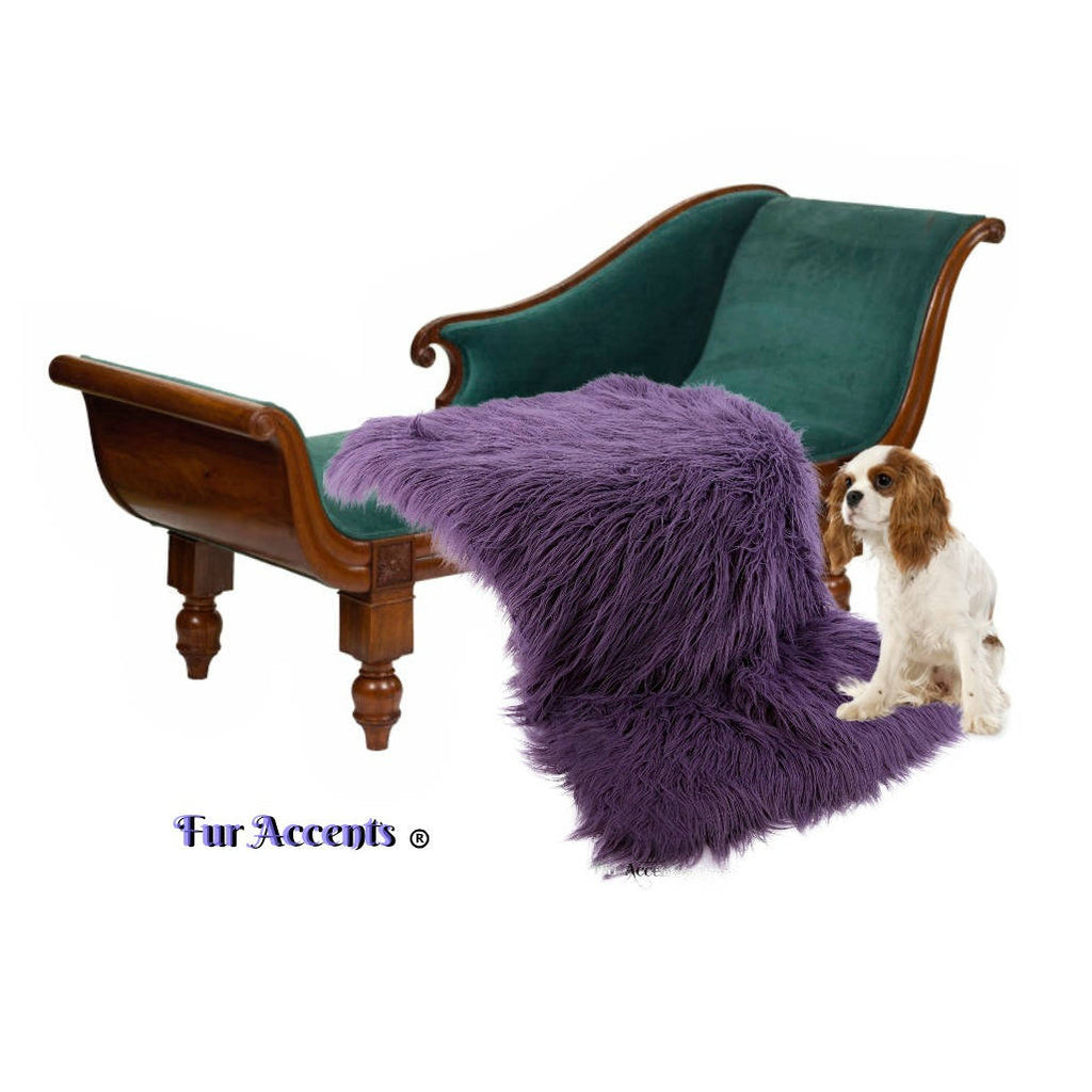 Plush Faux Fur Throw Blanket Bedspread - Mongolian Llama Shag - Light Purple Eggplant - Fur Minky Cuddle Fur Lining - Fur Accents - USA