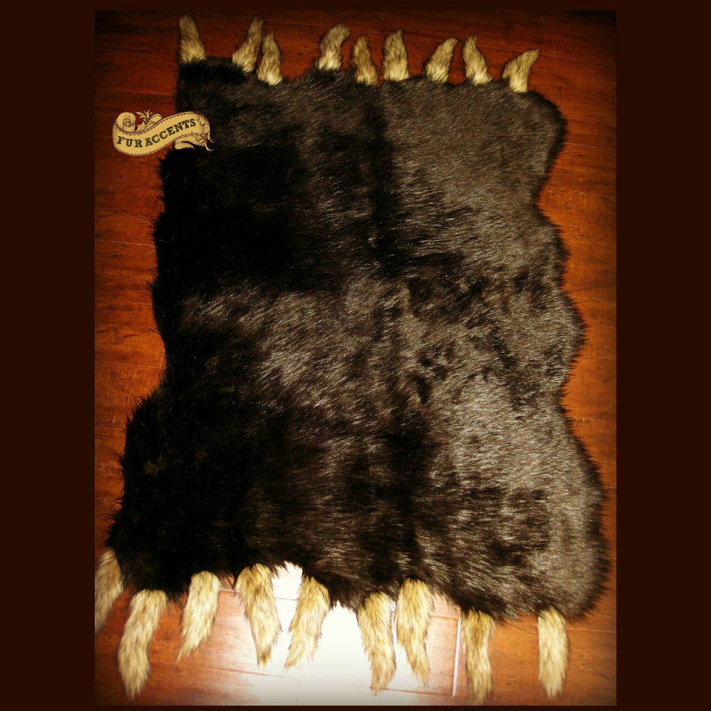 Plush Faux Fur Random Pelt Area Rug w/Fox Tail - Luxury Fur Soft Shaggy Bear Skin - Pelt - Sheepskin - Designer Throw Rug - Fur Accents USA