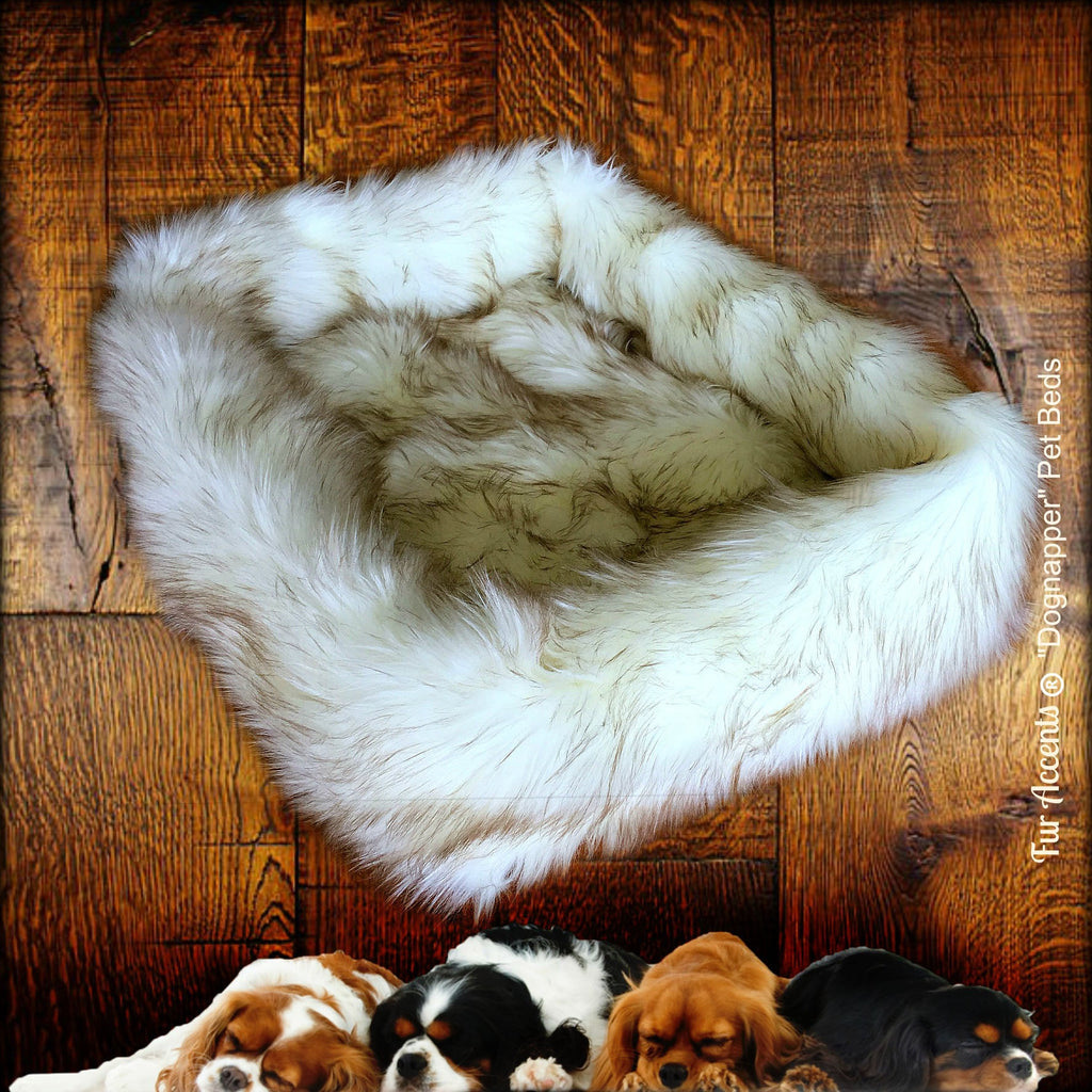 Shaggy, Soft, Padded, Brown Tip, Arctic Fox, Faux Fur, DogNapper, Dog Bed - Cat Mat - Padded Plush Shag Fur, Handmade, Fur Accents USA